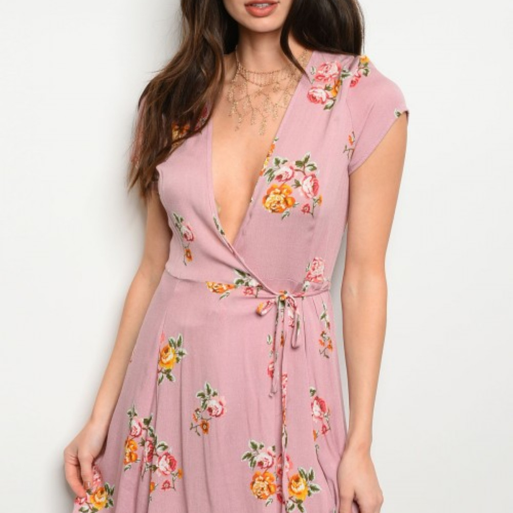 MAUVE FLORAL WRAP AROUND DRESS - Picture 4 of 5